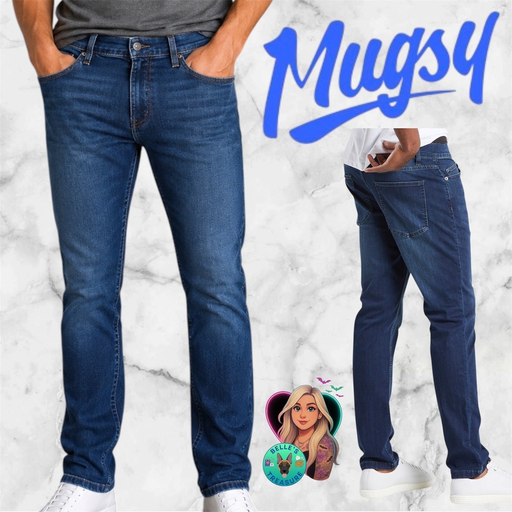 Mugsy Jeans Fultons Slim Fit Dark Wash Stretch Denim Blue Mens 33x30 FLX3NFU‎